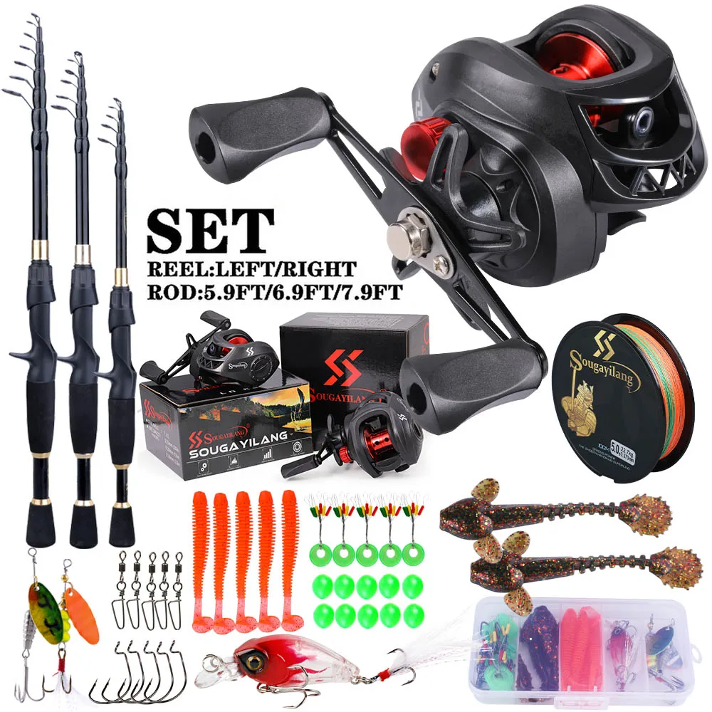 Spincast Reel - Sougayilang-フィッシングロッドとリール,完全キット,伸縮式鋳鉄,超軽量ロッド7.2:1,淡水用ギア比1.8-2.4m